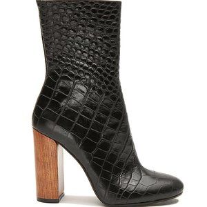 ANNE KLEIN black croco print leather heeled boots